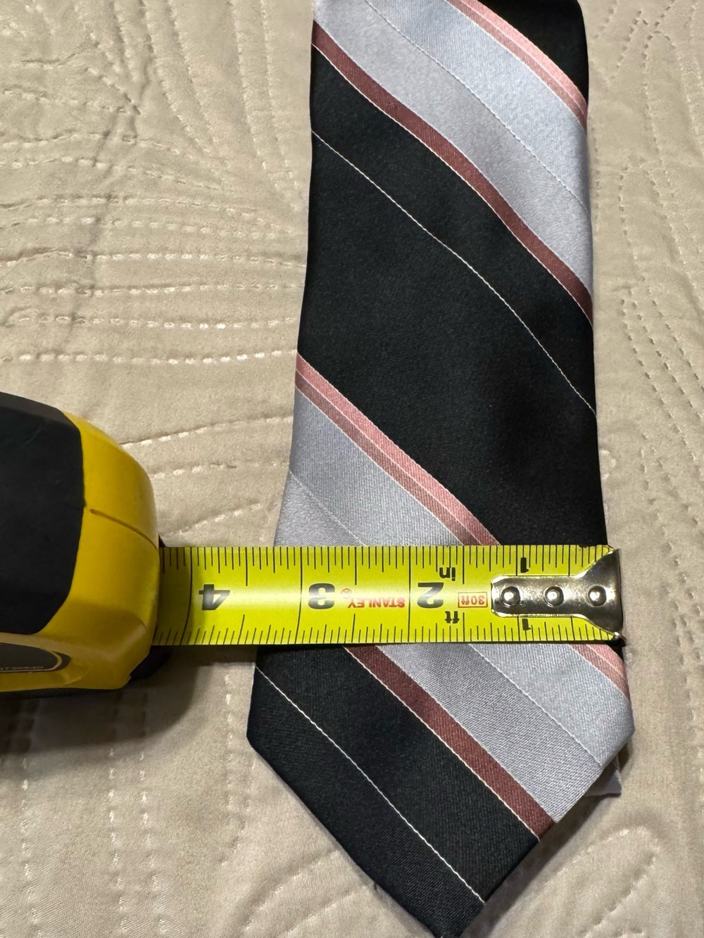 Austin Manor Black and Silver Striped Men's Tie with Rose Accents